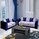 Panana Crushed Velvet Fabric Sofa set /3 Seater/ 2 Seater Blue & Silver Home Livingroom Furnitures with Pillows Fast Delivery