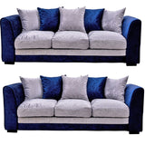 Panana Crushed Velvet Fabric Sofa set /3 Seater/ 2 Seater Blue & Silver Home Livingroom Furnitures with Pillows Fast Delivery