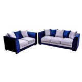 Panana Crushed Velvet Fabric Sofa set /3 Seater/ 2 Seater Blue & Silver Home Livingroom Furnitures with Pillows Fast Delivery