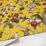 1 meter Flower Print Fabric Yellow Faux Linen Cloth Upholstery for Sewing Sofa Chair Seat Pillow Cover Textil Material Furniture