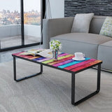 VidaXL Coffee Table With Rainbow Printing Glass Top Living Room Table Modern Style Desk Home Furniture Elegant Side Table V3